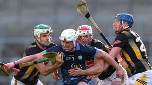 <p>CLOSE CONFINES: Waterford's Reuben Halloran with Paddy Deegan, Liam Moore and John Donnelly of Kilkenny. PIc: INPHO/Tom O’Hanlon</p>