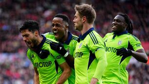 <p>GREEN MACHINE: Fulham's Raul Jimenez (left) celebrates with his team mates after scoring his sides first goal during the Premier League match at the Stadium of Light, Sunderland. Picture date: Sunday February 22, 2026. PA Photo. Photo credit should read: Owen Humphreys/PA Wire</p>