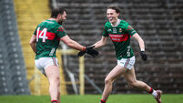 Kobe McDonald celebrates after scoring his side's second goal of the match with Aidan O'Shea 22/2/2026