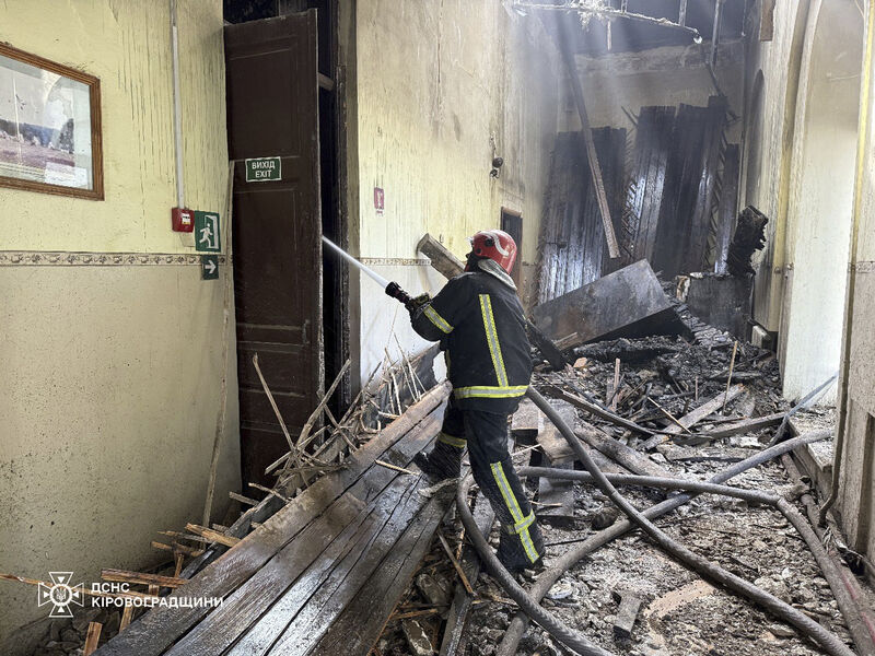 Firefighters at work on a damaged school in July 2025 following one of the Russian air attacks on Olesia Zhytkova's home city, Kropyvnytskyi, Ukraine. File picture: Ukrainian Emergency Service/AP