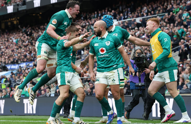 Jamison Gibson-Park celebrates his try. Picture: INPHO/Billy Stickland