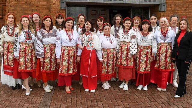 <p>The Ukraine Community Choir at the event to mark the fourth anniversary of the Russian invasion of Ukraine at the Church of the Incarnation, Frankfield/Grange, Douglas. Picture: David Keane</p>