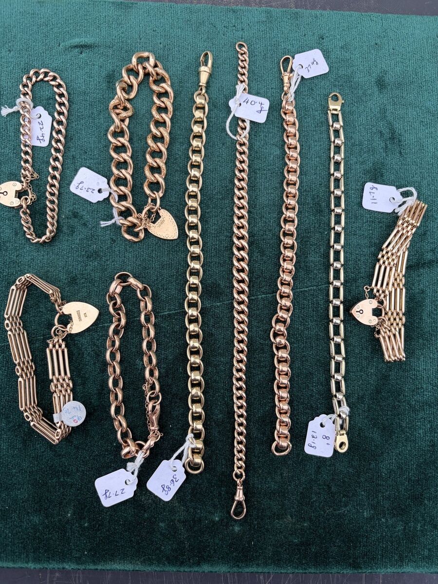 A selection of gold jewellery at Eddie Moylan's stand at the Cork Antiques Fair tomorrow.
