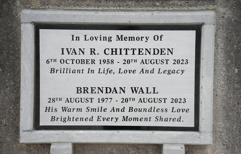  A plaque unveiled in memory of Ivan Chittenden and Brendan Wall, who lost their lives during the Ironman event in Youghal. File Picture: Howard Crowdy