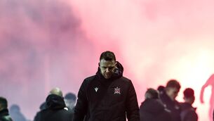 <p>Dundalk's Manager Ciarán Kilduff dejected after Drogheda score a late goal. Pic: ©INPHO/Nick Elliott.</p>