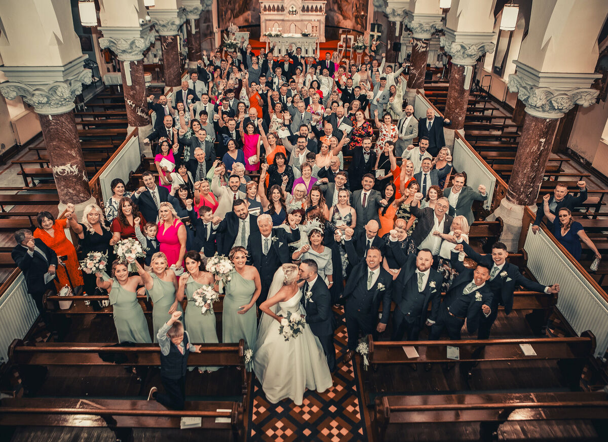 Johnny Ward and Brenda Murphy with their wedding guests.
