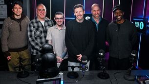 <p>(Left to right) Nathan Riddell, Greg James, Allan Brownrigg (Director of Clinical Services at James’ Place), Professor Green, Britain's prince William and Guvna B (Isaac Borquaye) on the BBC Radio 1 Breakfast Show last month.</p>