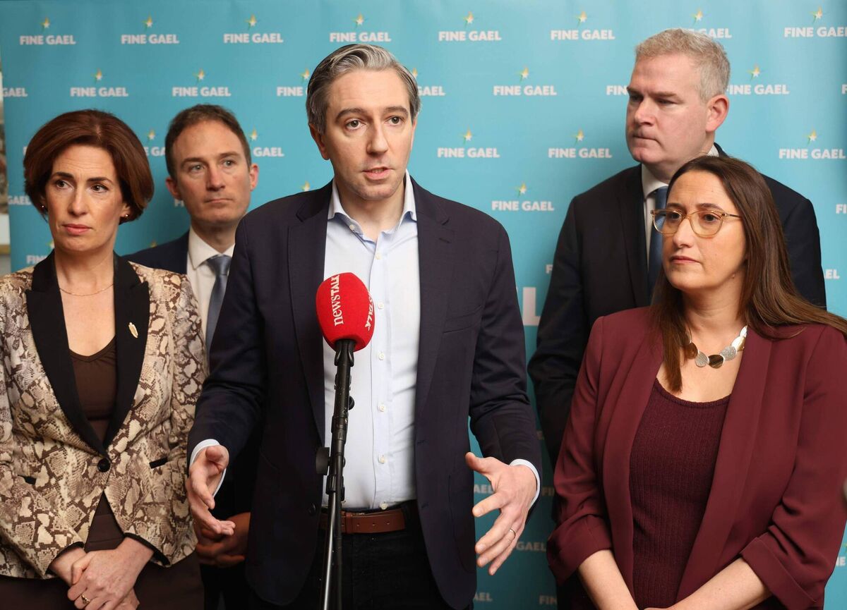 Tánaiste Simon Harris, ministers Hildegarde Naughton, Emer Higgins and Alan Dillon, and Senator Sean Kyne at the Fine Gael Disability Network conference in Galway. The past week amounted to a brutal reading of the riot act. Spare a thought for your local Fianna Fáil or Fine Gael TD. Photo: XPOSURE / Mike Shaughnessy