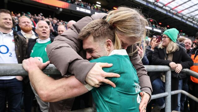 <p>IRISH PRIDE: Ireland's Jack Crowley celebrates with family. Pic: Inpho</p>