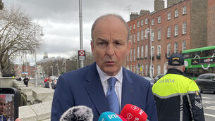 <p>Taoiseach Micheal Martin speaking to the media at Government Buildings on Tuesday. Picture:PA</p>