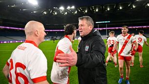 <p>An Ghaeltacht selector Dara Ó Cinnéide celebrates with players. Pic: Piaras Ó Mídheach/Sportsfile.</p>