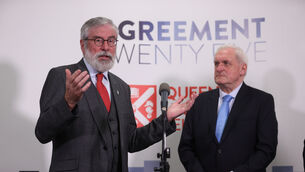 <p>Gerry Adams and Bertie Ahern at an event in Belfast in April 2023 to mark the 25th anniversary of the Belfast/Good Friday Agreement. Picture date: Monday April 17, 2023.</p> <p>Gerry Adams and Bertie Ahern at an event in Belfast in April 2023 to mark the 25th anniversary of the Belfast/Good Friday Agreement. Picture date: Monday April 17, 2023.</p>