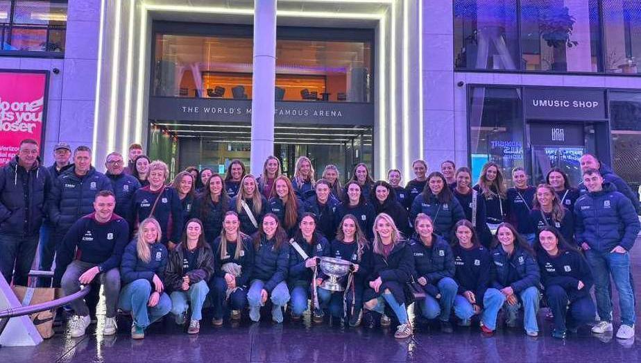STRANDED: All-Ireland champions Galway with the O’Duffy Cup in Madison Square Garden in New York last week.