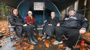 <p>Mary Dunlevy Green, Miriam Moriarty Owens, Mary Donovan, and Maurice Patton O'Connell on hunger strike last November. File piture: Leah Farrell/RollingNews.ie</p>