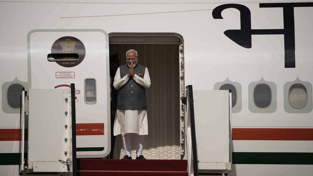 Narendra Modi arrives to meet with Israeli PM Benjamin Netanyahu 9Leo Correa/AP)