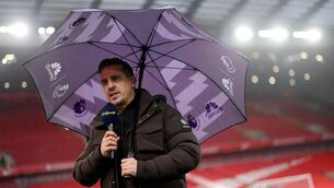 <p>Gary Neville presents with NBC Sport  at Anfield  (Photo by Carl Recine/Getty Images)</p>