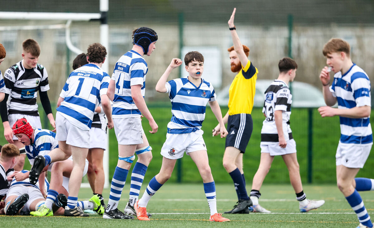Rockwell's Michael O’Mahony celebrates after David McCarthy scores a try ©INPHO/Nick Elliott