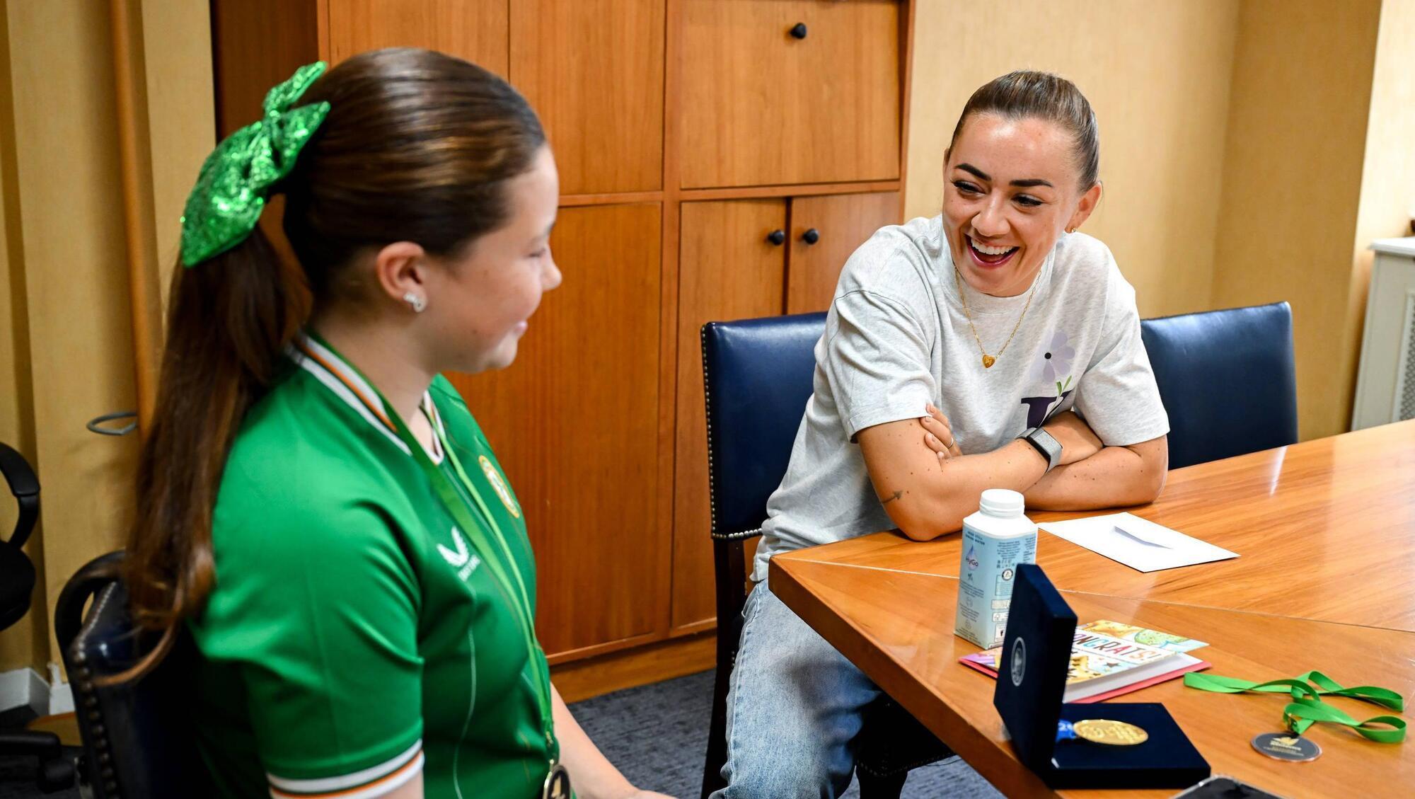 FAN FAVOURITE: Katie McCabe spent time meeting patients and sharing stories of resilience both on and off the pitch. Pic: Stephen McCarthy/Sportsfile.