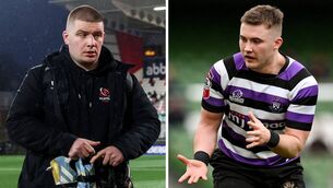 <p>Bryan O'Connor before an Ulster URC game against Cardiff (left) and Peter Sylvester playing for Terenure College in the 2024 AIL final. Pics: INPHO and Sportsfile</p> <p>Bryan O'Connor before an Ulster URC game against Cardiff (left) and Peter Sylvester playing for Terenure College in the 2024 AIL final. Pics: INPHO and Sportsfile</p>