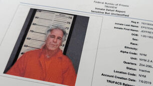 A document included in the US department of justice release of the Jeffrey Epstein files, showing a photo of Jeffrey Epstein on an inmate report from the Federal Bureau of Prisons (Jon Elswick/AP)
