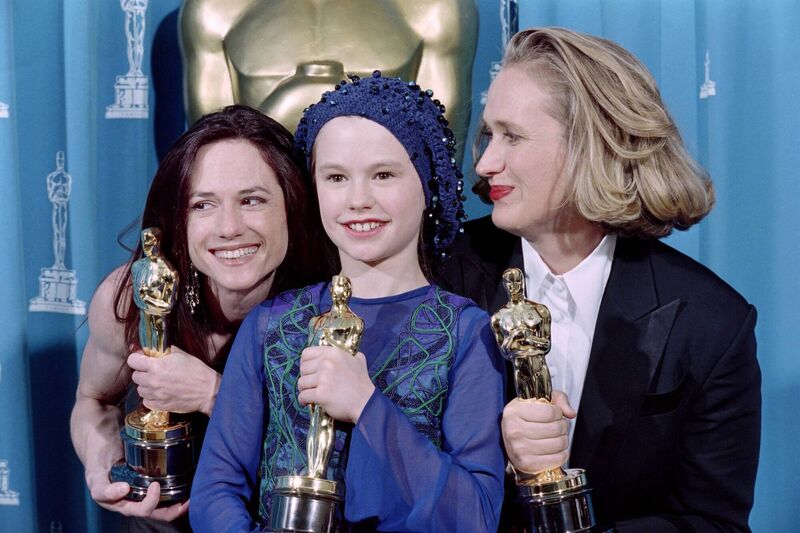 (Left to right) Holly Hunter, Anna Paquin and Jane Campion with their Oscars in 1994. Photo: Timothy A. Clary / AFP
