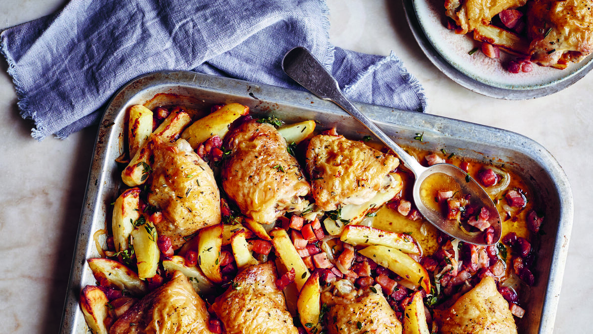 One-Dish Roast Chicken Supper with Thyme and Rosemary