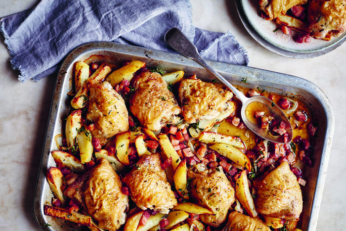 One-Dish Roast Chicken Supper with Thyme and Rosemary