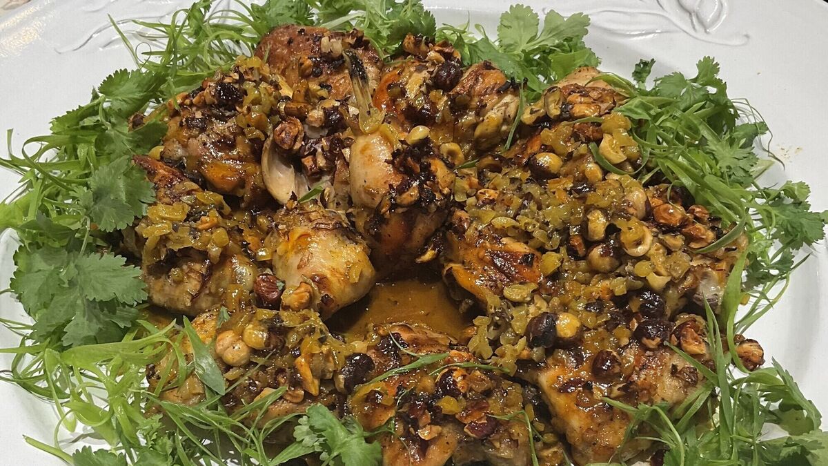 Ottolenghi’s Roast Chicken Thighs with Saffron, Hazelnuts and Honey