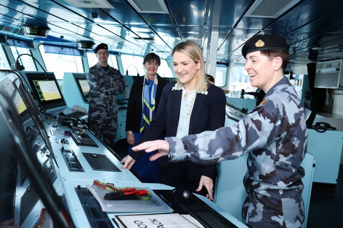 Defence minister Helen McEntee on the bridge of LÉ Samuel Beckett with Lt Commander and Captain of the LÉ Samuel Beckett, Caroline Scanlon after Wednesday's launch of the first National Maritime Security Strategy. Picture: Maxwell's Defence minister Helen McEntee on the bridge of LÉ Samuel Beckett with Lt Commander and Captain of the LÉ Samuel Beckett, Caroline Scanlon after Wednesday's launch of the first National Maritime Security Strategy. Picture: Maxwell's