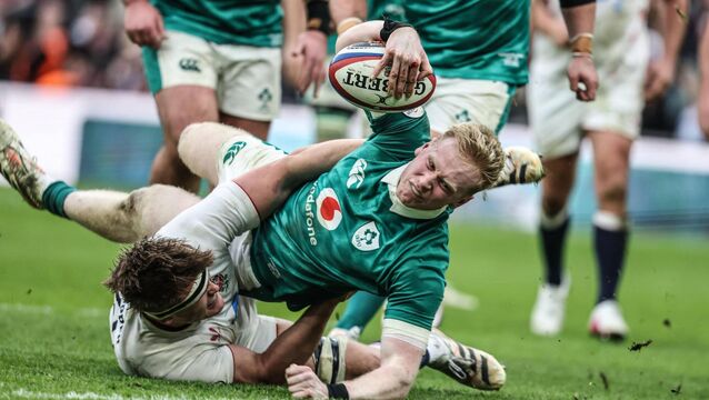 <p>EXCLAMATION POINT: Jamie Osborne goes over for an Ireland try at Twickenham last Saturday. The Leinster Lion could play for the Boks, France or the All Blacks with his physicality, believes Ronan O'Gara. Pic: Inpho</p>
