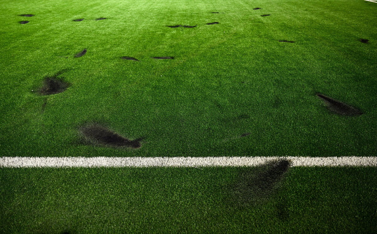 A view of the damage to the pitch. Pic: Ben McShane/Sportsfile