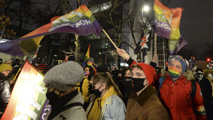 <p>People protest against anti-abortion laws, near in front of the Constitutional Tribunal headquarters in Warsaw, Poland. Picture: AP Photo/Czarek Sokolowski</p>