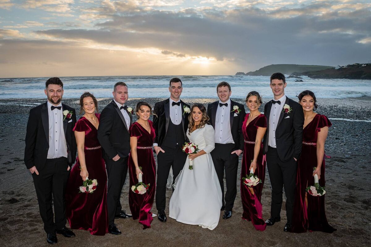Katie O'Driscoll and Stephen Crowley with their wedding party. Pictures: Dermotsullivan.com Katie O'Driscoll and Stephen Crowley with their wedding party. Pictures: Dermotsullivan.com