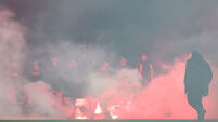 A view of flares on the pitch 20/2/2026