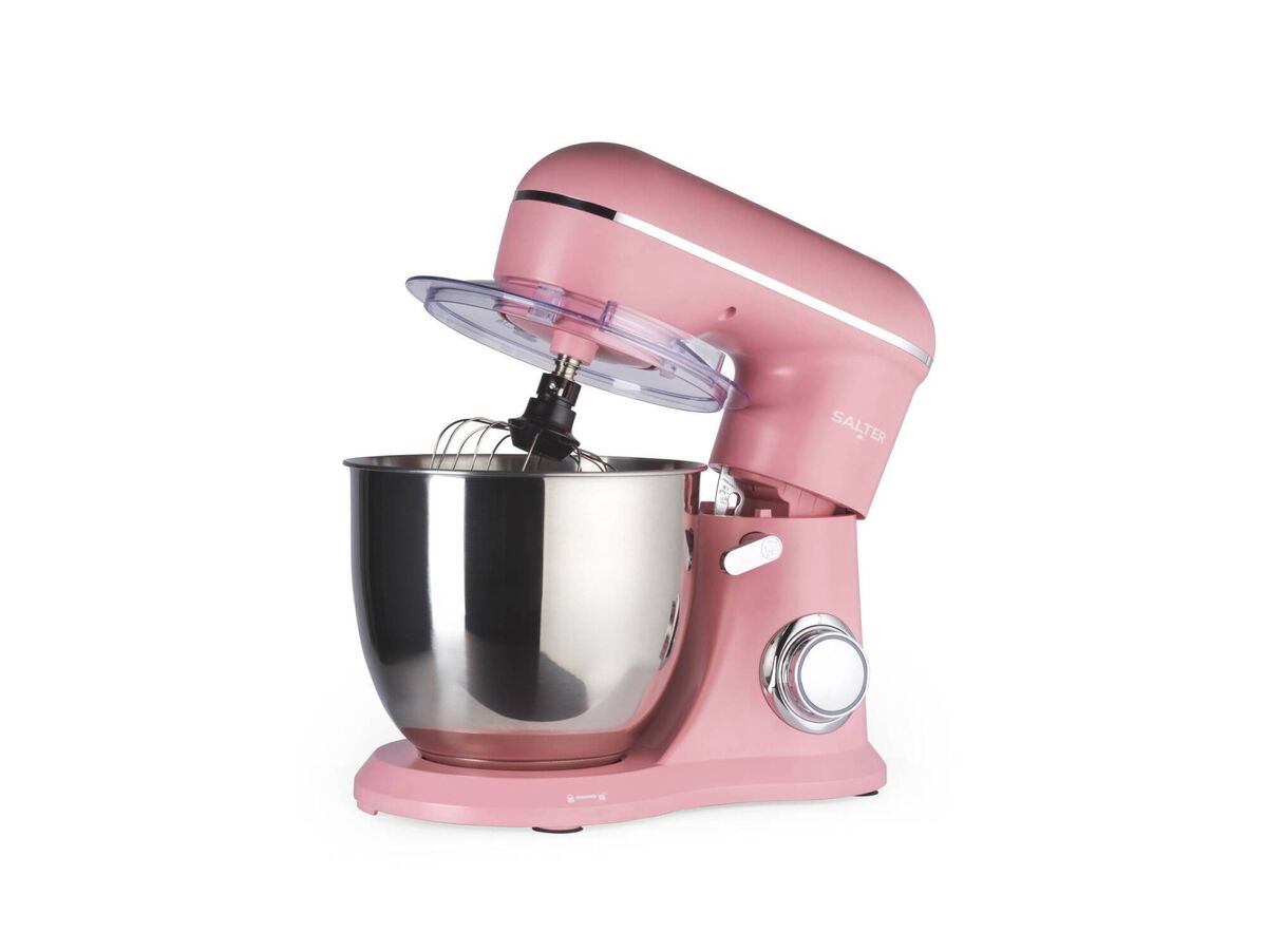 The Salter British Bakes stand mixer comes with a large-capacity five-litre stainless steel bowl, 10 speed settings, and a selection of attachments to cover all your baking needs