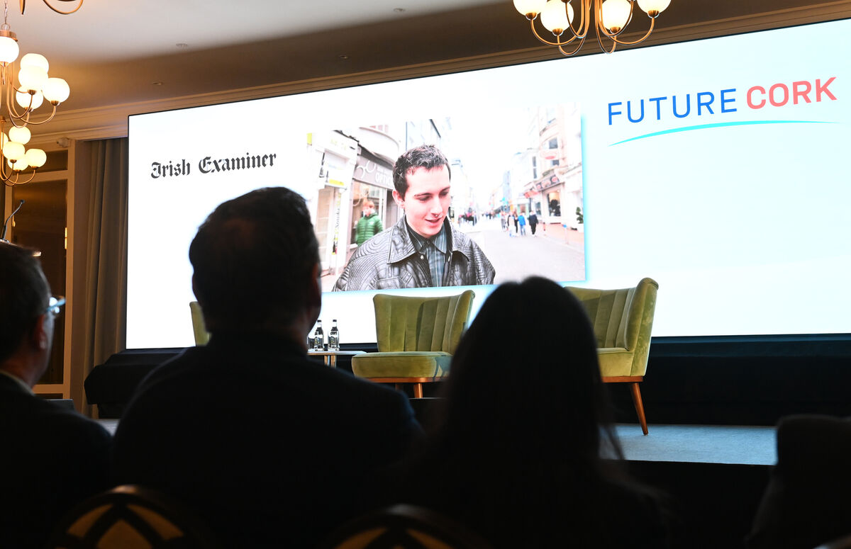  Video Vox Pop showing on screen at the Future Cork 2026 event at The Metropole Hotel, Cork. Picture: Larry Cummins