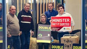 <p>Members of the Irish Farmers’ Association (IFA) protest inside Bord Bia headquarters in Dublin, as part of the dispute over the agency’s leadership. Picture: Leah Farrell / © RollingNews.ie</p>
