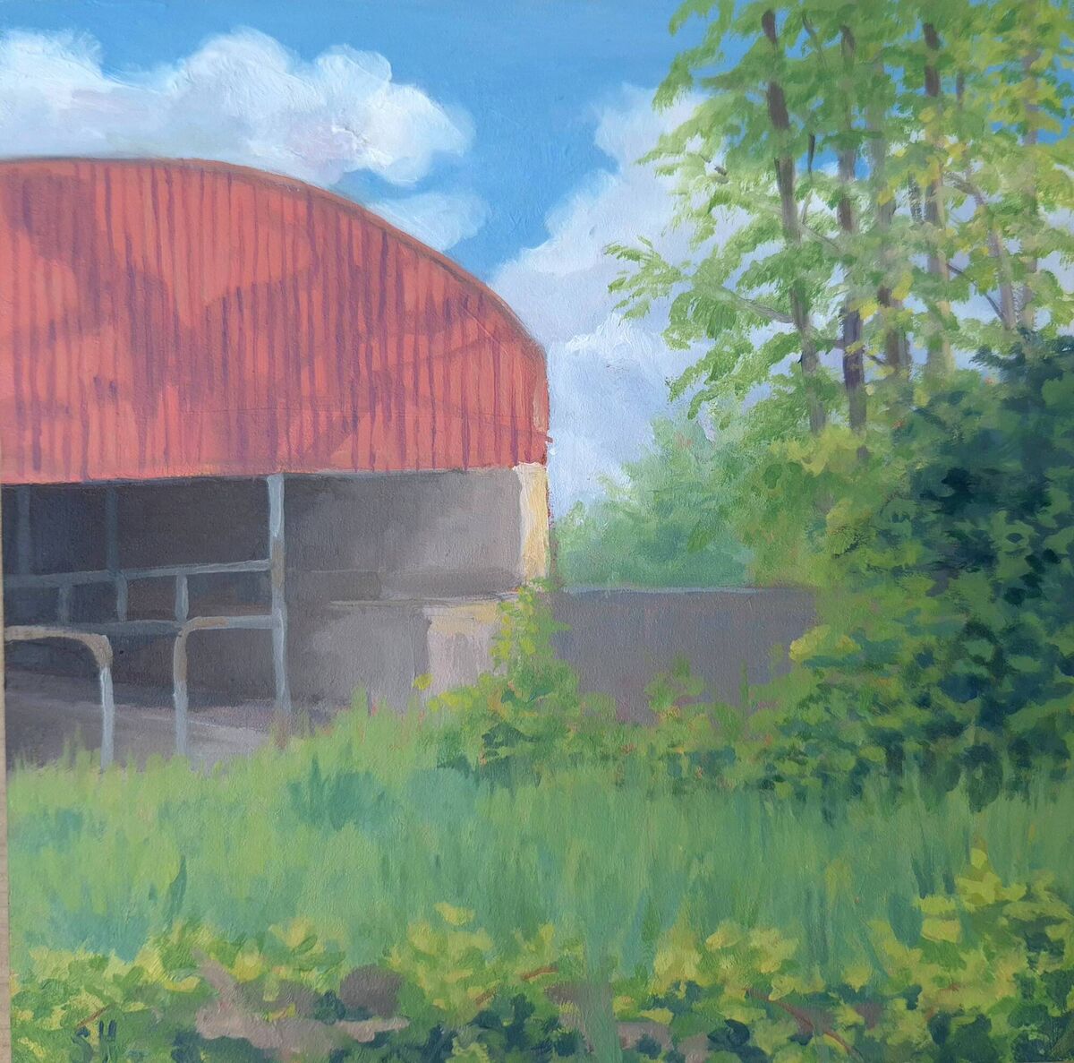 Sara Hodson's 'The Old Milking Palour', 15cmx15cm, oil-on-canvas, €195.