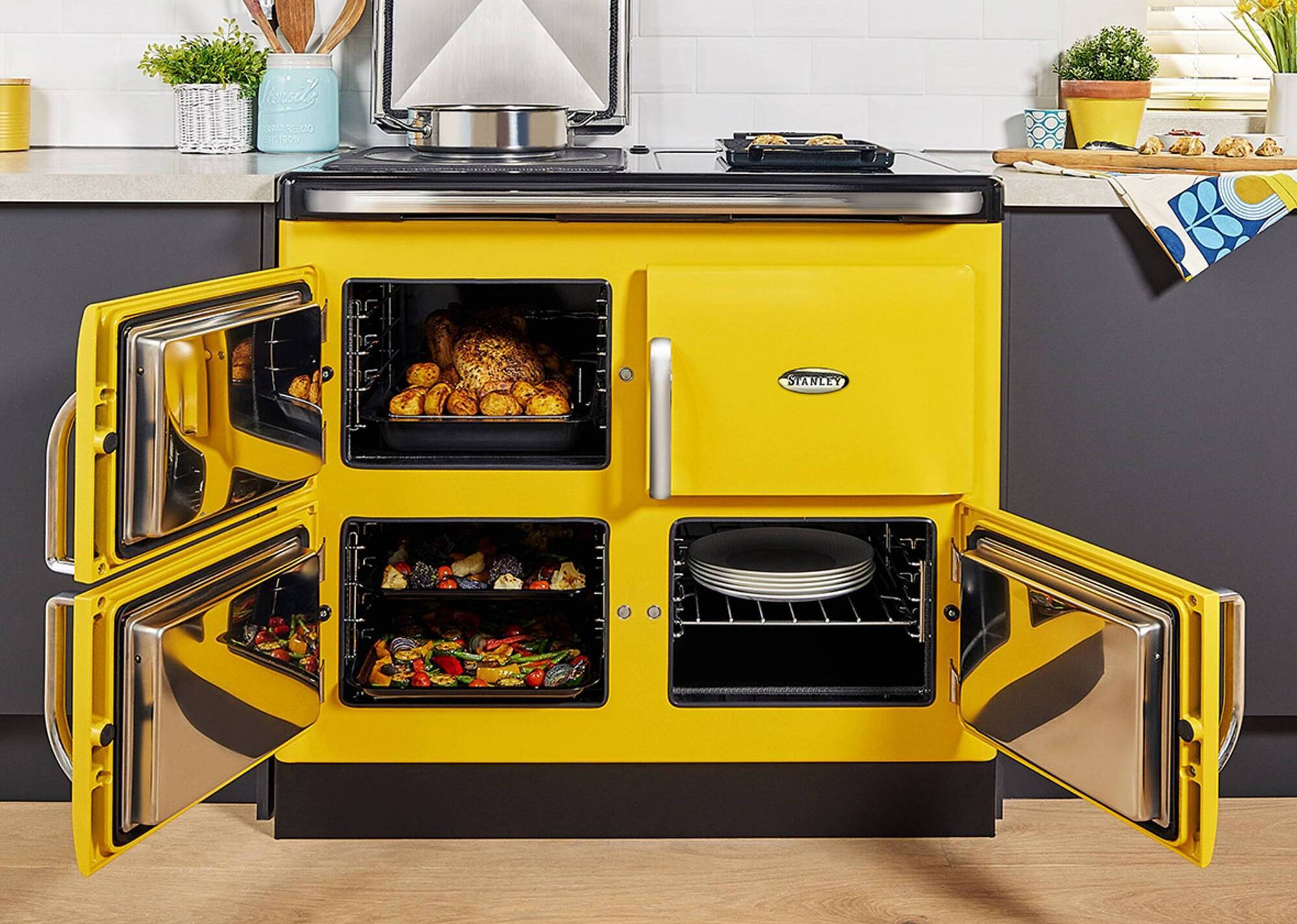 The handsome blocky lines of the Stanley Nua contain an all-electric radiant oven cooker with a hot plate/induction hob and three roomy ovens. Think twice before vouching for fossil fuel ranges. From €9,995, from Waterford Stanley suppliers.