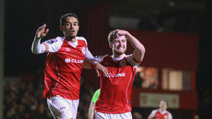 <p>St Patrick's Athletic's Romal Palmer celebrates scoring his side's first goal. Pic: ©INPHO/Bryan Keane</p> <p>St Patrick's Athletic's Romal Palmer celebrates scoring his side's first goal. Pic: ©INPHO/Bryan Keane</p>
