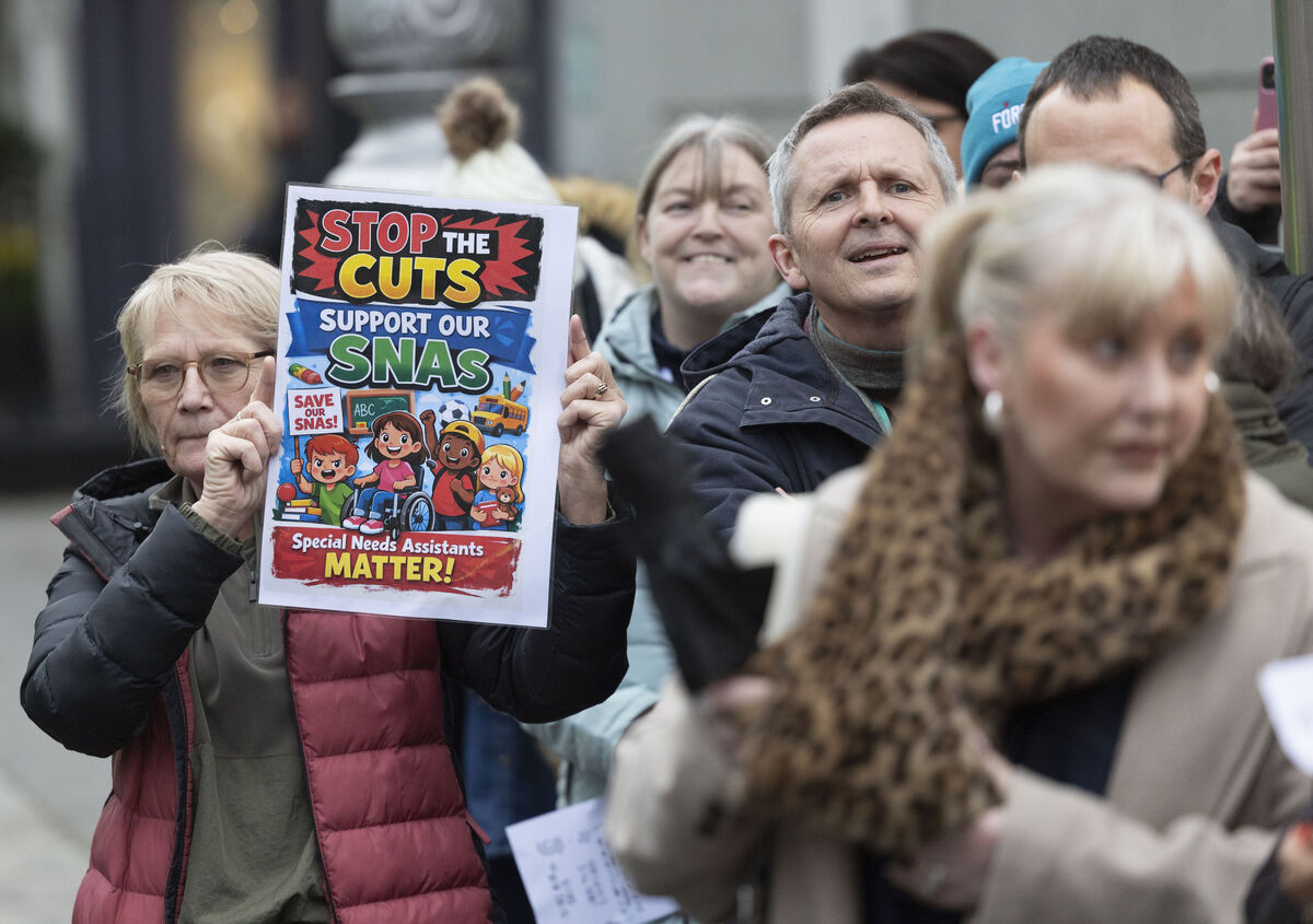 Special needs assistants and parents protesting outside Leinster House on Wednesday. Picture: Sam Boal/Collins Special needs assistants and parents protesting outside Leinster House on Wednesday. Picture: Sam Boal/Collins