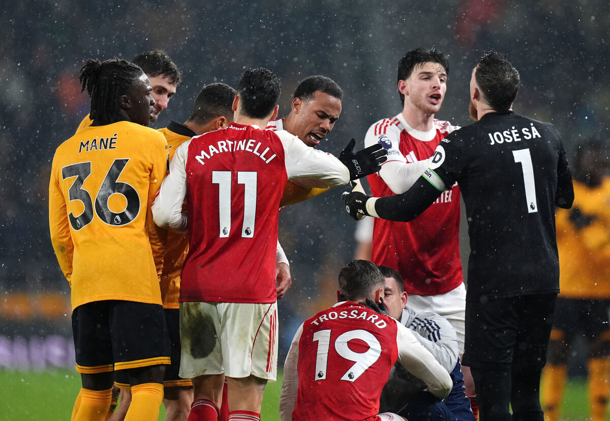 Leandro Trossard’s injury at Wolves seemed to invoke opprobrium from the home side. Pic: Jacob King/PA Leandro Trossard’s injury at Wolves seemed to invoke opprobrium from the home side. Pic: Jacob King/PA