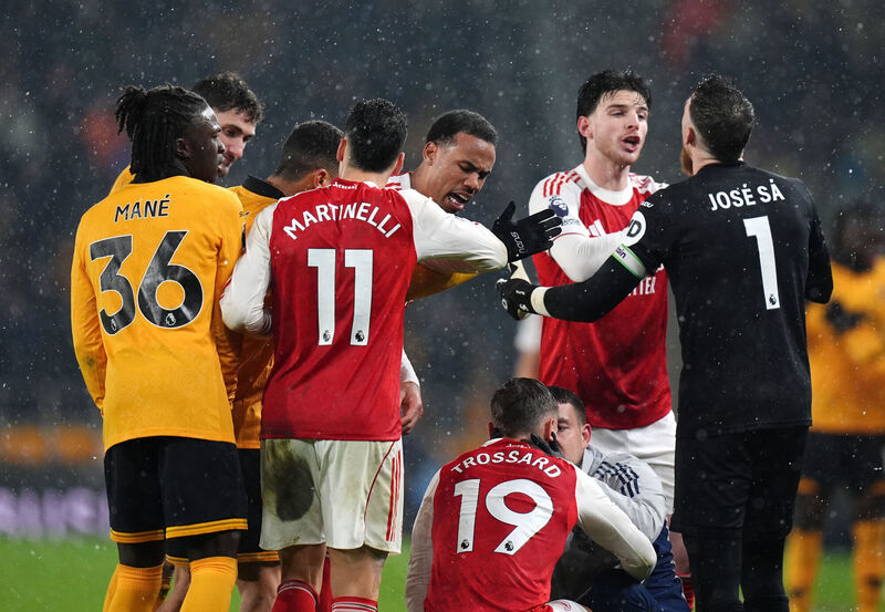 Leandro Trossard’s injury at Wolves seemed to invoke opprobrium from the home side. Pic: Jacob King/PA