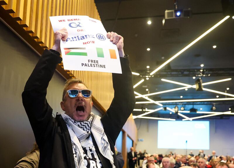 A protester enters the room during the 2026 GAA Congress. Pic: Nick Elliott/Inpho