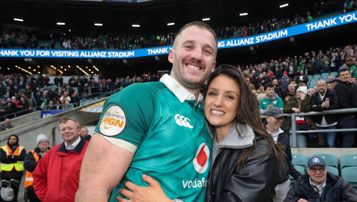 HERO STATUS: Ireland's Stuart McCloskey with his wife Hannah after the Twickenham tour de force. Pic: Billy Stickland, Inpho