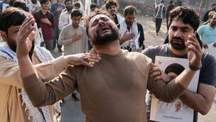 <p>Shiite Muslims mourn the death of Iranian Supreme Leader Ayatollah Ali Khamenei during a protest against the US and Israel in Lahore, Pakistan (KM Chaudary/AP)</p>