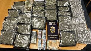 <p>Drugs and cash seized after a garda operation in Dublin on Saturday</p>