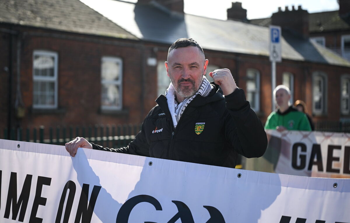 Former Donegal player Brendan Devenney during a protest march outside Croke Park in Dublin as the 2026 GAA Annual Congress was in progress. Photo by Ray McManus/Sportsfile Former Donegal player Brendan Devenney during a protest march outside Croke Park in Dublin as the 2026 GAA Annual Congress was in progress. Photo by Ray McManus/Sportsfile
