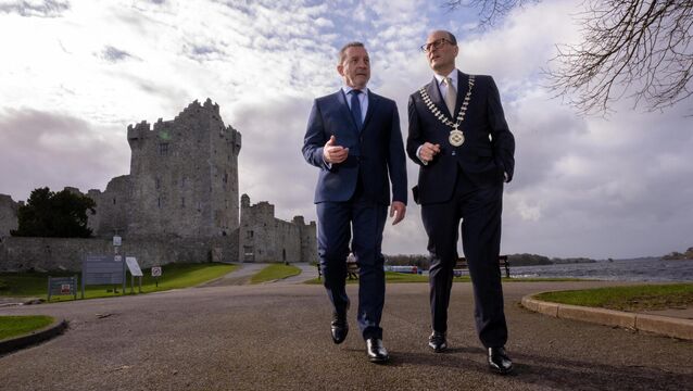 <p>IHF chief executive Paul Gallagher and outgoing IHF president and Vienna Woods owner Michael Magner at Ross Castle,during the IHF conference in Killarney last week. Mr Magner said Cork hotels are experiencing strong demand due to next year's Ryder Cup at Adare Manor. Picture: Don MacMonagle</p>