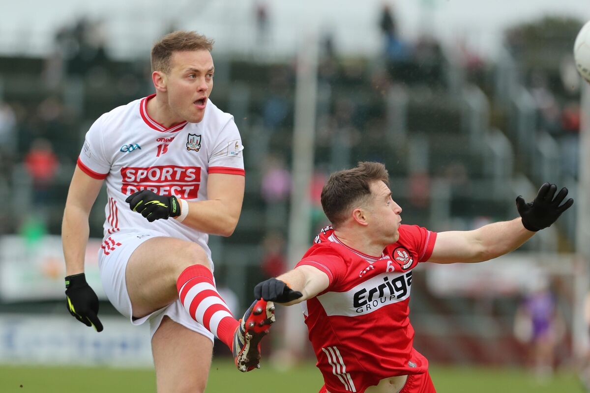 Cork’s Steven Sherlock and Derry's Gareth McKinless. Pic: Lorcan Doherty/Inpho Cork’s Steven Sherlock and Derry's Gareth McKinless. Pic: Lorcan Doherty/Inpho